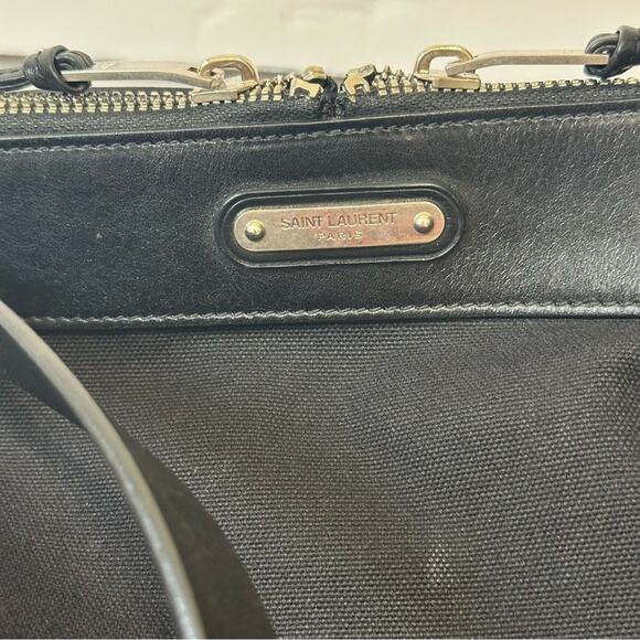 Saint Laurent ID Convertible Travel Duffle Bag Large Black Canvas Leather Trim - Picture 7 of 14